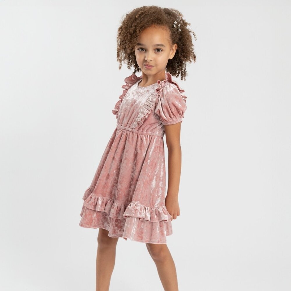 NWT Size: 4TUS Rare Editions Little Girls Crushed Velvet Party Dress - Blush